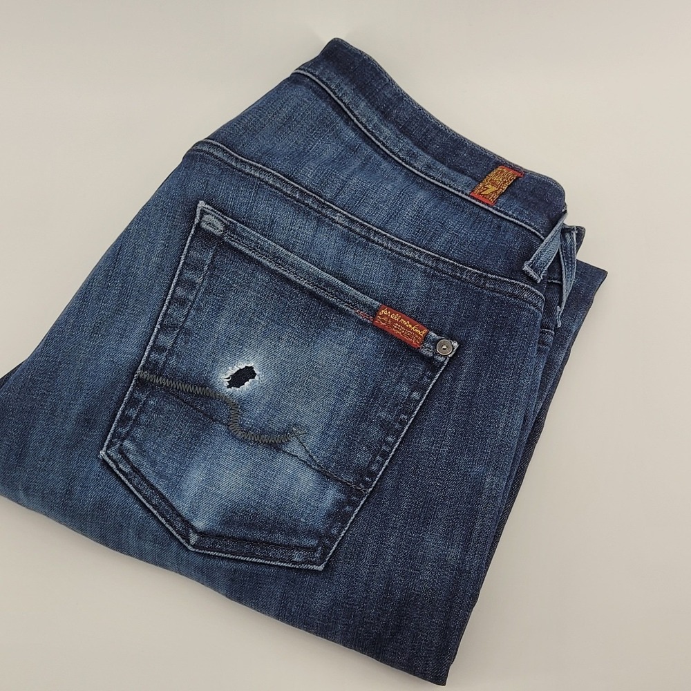 7 For All Mankind Austyn Jeans Womens Size‎ 32 Blue Denim Distressed Seven